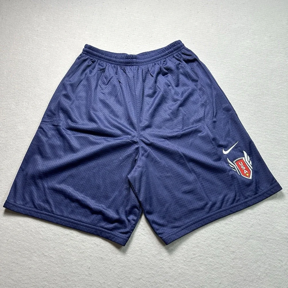 Nike Y2K Spell Out USA Track & Field Mesh Shorts Blue Nylon Mens Small